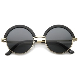 zeroUV Mod Fashion Oversize Half-Frame Brow Eyelid Round Sunglasses 50mm (Matte Black-Gold/Smoke)