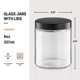12 Pack, 8 OZ Thick Glass Jars with Lids, Clear Candle Jars with 12 Metal Lids & 12 Plastic Lids - Empty Round Food Storage Containers, Canning Jar For Spice, Powder, Liquid, Sample - Dishwasher Safe