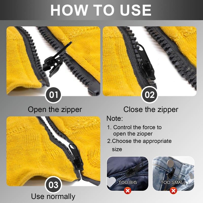 6pcs Zipper Repair Kit 3 Sizes Removable Zip Slider Puller
