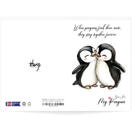 Cute Penguin Happy Birthday Card – 'When Penguins Find Their Soulmate, They Stay Together Forever' – Perfect For Husband, Wife, Boyfriend, Girlfriend, Or Partner – Made In The UK (Cute Penguin)