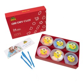 LIL JOYS Air Dry Clay for Kids - 24 Colours in Resealable Tubs, Non-Toxic Soft Clay Set with Modelling Tools and Imagination Handbook - Gift for Boys & Girls Aged 3+ DIY Craft Kits for Kids
