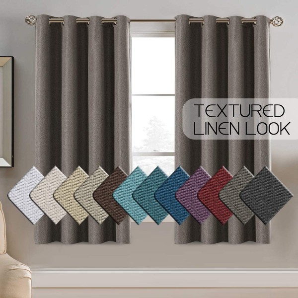 Linen Blackout Curtain 63 Inches Long for Bedroom / Living Room Thermal Insulated Grommet Linen Look Curtain Drapes Primitive Textured Burlap Effect Window Drapes 1 Panel - Taupe Gray