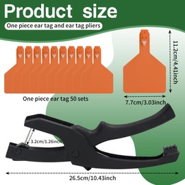 Z Tags One-Piece 50pcs TPU Blank Large Cattle Ear Tags with Specialized Pliers, Animal Identification Tag for Cows Goats Sheep Pigs (Orange)