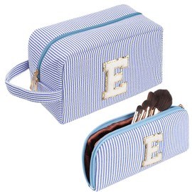Cosmetic Bag Travel Make Up Bag Cute Initials Cord Blue Cosmetic Bag Gift for Women, Girlfriends, Best Friends with Small Cosmetic Bag, E, Cosmetic bag