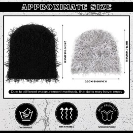 ramede 2 Pcs Distressed Knitted Beanie Fuzzy Winter Hats Thick Warm Beanie Hats for Men Women Outdoor Knit Cap (Colorful)