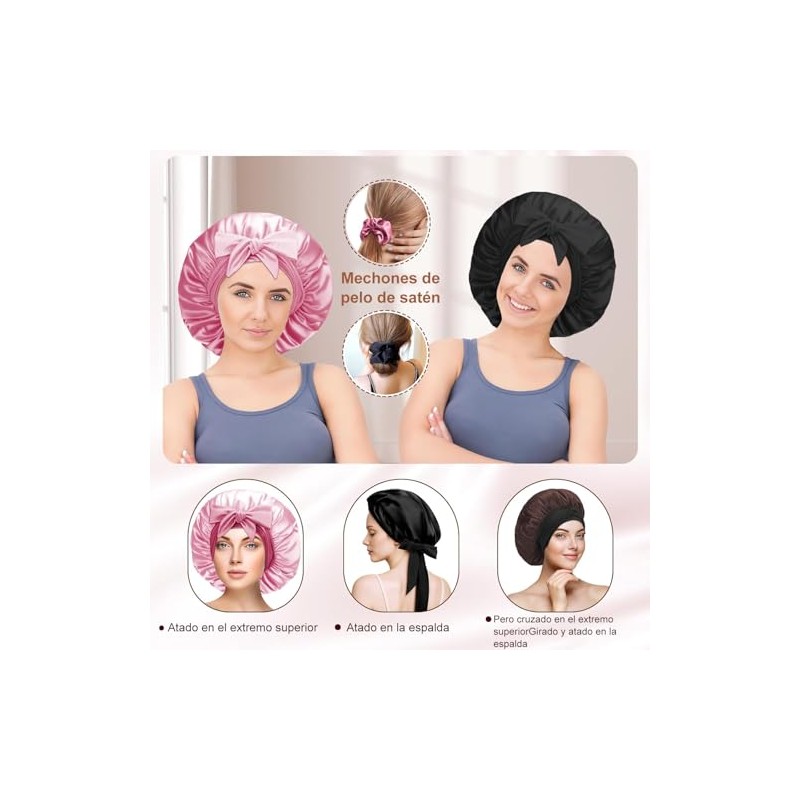 Gorro de Pelo Rizado de Satén, 4PCS Gorro de Seda