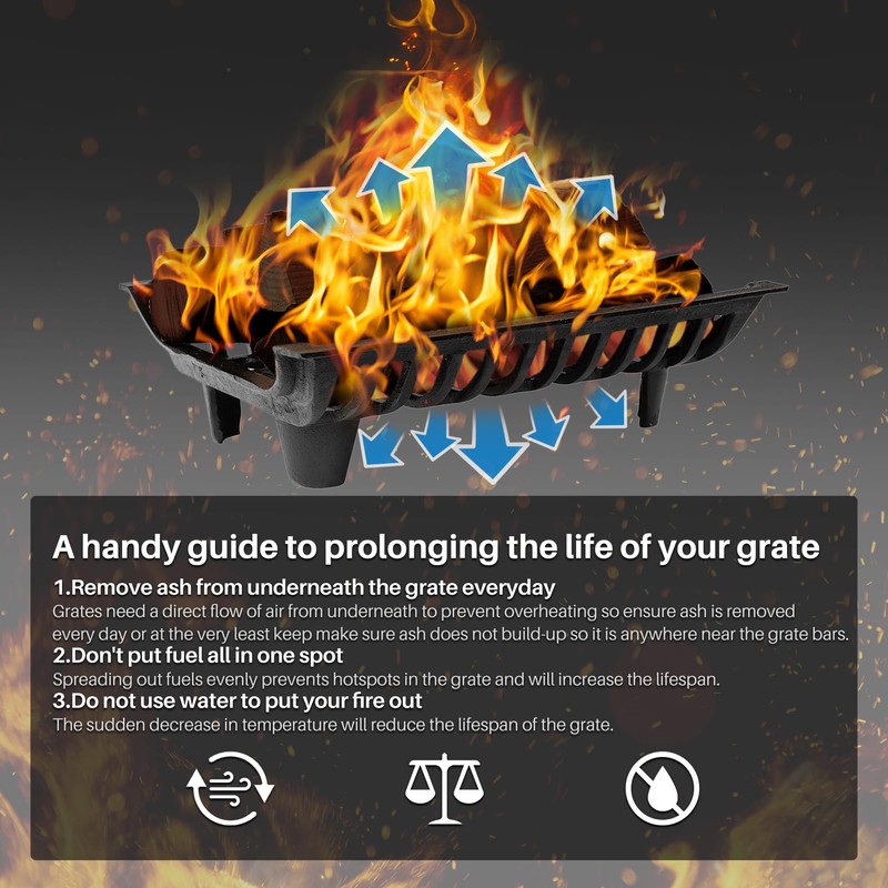 AGTEK Fireplace Grate 18 inch Cast Iron Fire Place Grates
