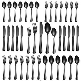20 Pcs Black Silverware Set, Stainless Steel Flatware Set for 4, Food-Grade Mirror Polished Tableware Eating Utensils Set for Home Kitchen, Include Knife Fork Spoon Set, Dishwasher Safe