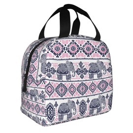 VOOHDDY Indian Tribal Elephant Pattern Insulated Lunch Bag For Men Women Reusable Lunch Box Container Waterproof Portable Cooler Thermal Tote Bag For Work Office Picnic Beach Travel