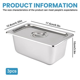 PORFOYO Breading Bowls Set of 3 with Stainless Steel Lid, GN Container with Lid, 17.6 x 10.8 x 10 cm, Gastro Container for Cutlets, Fish Chops and Chicken Chops, Ideal for Breading & Serving