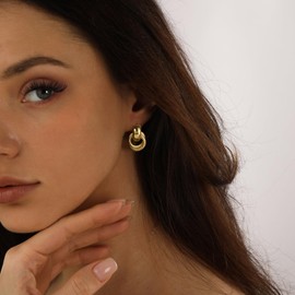 NIXMAX Chunky Gold Earrings for Women Knot Door Knocker 14K Dangle Drop Dainty Earring Hypoallergenic Lightweight Statement Jewelry Trendy Cute Gifts (Matte Finish)