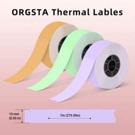 ORGSTA Label Maker Tape, 0.59"×22.97' (15mm×7m) Thermal Laminated Self-Adhesive Multipurpose Labeling Tape Replacement, Compatible with S001 Label Maker, Label Print Paper, 3-Roll, Purple/Green/Orange