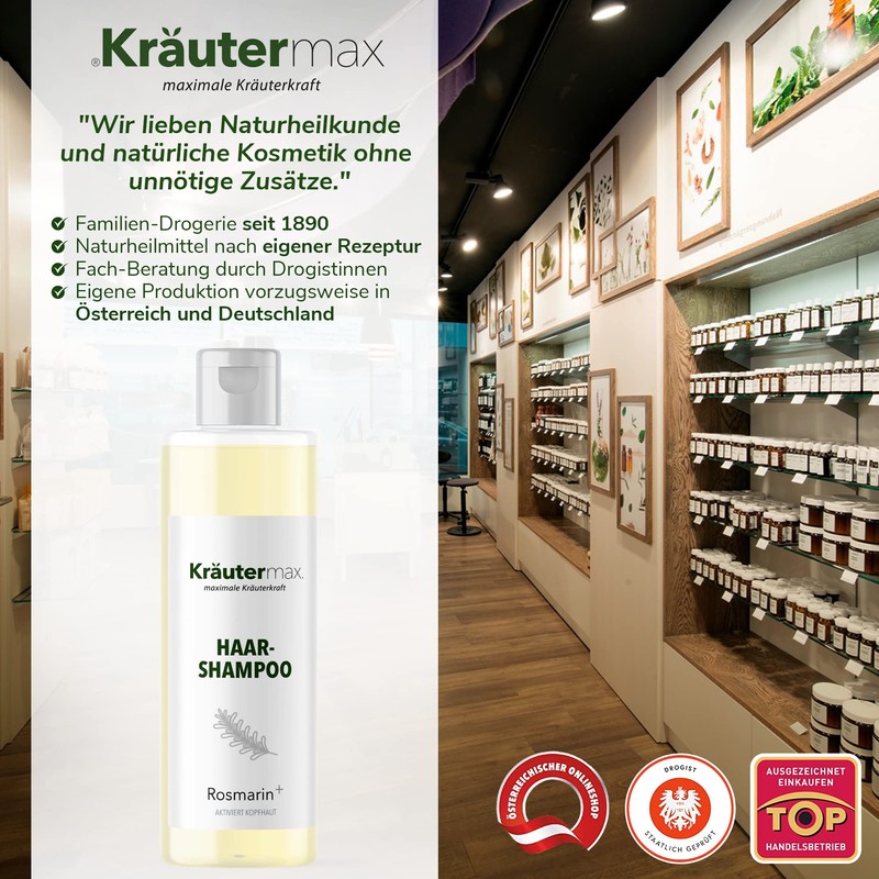 Kräutermax Rosemary Shampoo Hair Shampoo for Hair Care with Rosemary