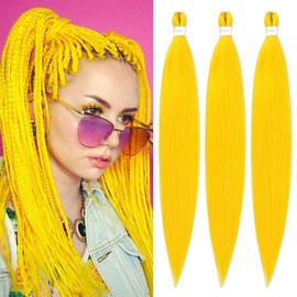 Pre stretched Braiding Hair 26 Inch Braiding Hair Extensions Hot Water Setting Synthetic Hair Pre Stretched Crochet Braids Hair(26 Inch,3 Packs,Yellow#)