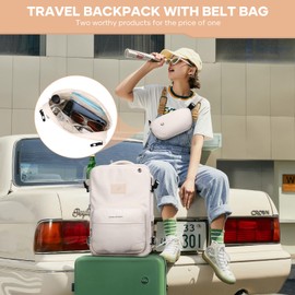 Maelstrom Travel Backpack for Men Women, 35L Carry on Backpack for Traveling on Airplane,with Belt Bag&Shoe Compartment,Waterproof Laptop Backpack fit 17”Laptop-Beige, Large