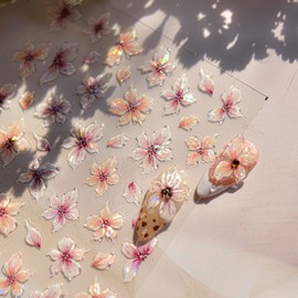 1 Sheet 5D Self-Adhesive Embossed Flower Nail Stickers Decals Spring Nail Stickers Decorations Bling Jelly Flower Designs Floral Nail Decals Supplies for Women DIY Nails Decoration Accessories