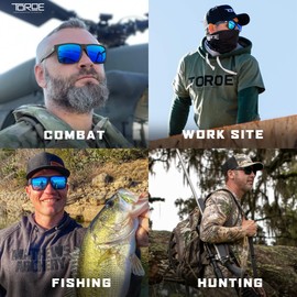 TOROE Eyewear Matte Black RANGE XL Frame Sunglasses Light Weight TR90 Frame, Polarized Polycarbonate Lens (Matte Black | White Emblem, Baja Blue (C3))