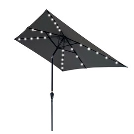 The Fellie 6.5x10 ft Patio Umbrella with Solar Lights, Outdoor Market Umbrella Large Rectangular Patio Umbrella with Crank Lift for Backyard Balcony Lawn Pool Deck Furniture Set Sunshade, Anthracite