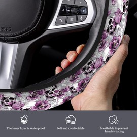 ASJHFDIR Car Steering Wheel Cover, Universal 15 Inch Non-Slip Breathable Neoprene Elastic Steering Wheel Protector, Cute Car Accessories for Women Men Fit Auto, Suvs Luxury Skull Flowers