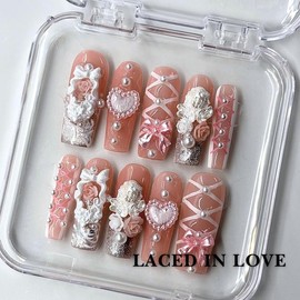 NailPhoria｜SURPRISE DEAL Collections (70 Styles) acrylic press nails:_Laced in Love_M