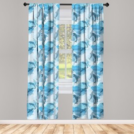 Ambesonne Cortinas de ventana de animales marinos, silueta de patrón de pez delfín bajo las olas del mar en diseño contemporáneo, juego de 2 paneles con bolsillo para barra, par de 28 x 84 pulgadas, azul gris