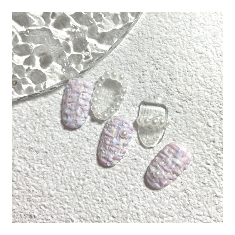 ˡᴬᴺᵀᶤˡ Embo pearl tweed handmade nail tip - short almond