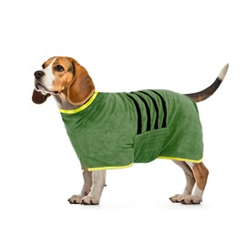 WUFANC Microfibre Dog Bathrobe, Dog Bathrobe with Extra Absorbent and Quick Drying, Velcro Closure and Adjustable Shrink Band, for Large Dogs, Medium and Small (Green, L)