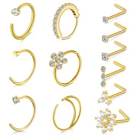 Mayhoop 18g 20g Stainless Steel Nose Rings Hoop L Shape Nose Studs Silver Rose Gold Black Rainbow Gold Pack for Women Men