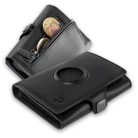 PURISTO KLIK Slim Wallet Add Ons Leather Cover, black, AirTag M coin compartment