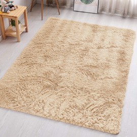 Aspire Homeware Fluffy Bedroom Rug – Small Beige Area Rugs 50x80 cm for Living Room Plush Carpet Modern Soft Shaggy Pile Faux Fur Rug for Home