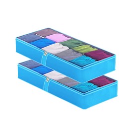 Maishijie Pack of 2 Oxford Fabric Underbed Storage Bags, Clothes Storage Bag with Clear Window, 105 x 45 x 15 cm, 71L Foldable Storage Organiser for Duvets, Clothes, Blankets