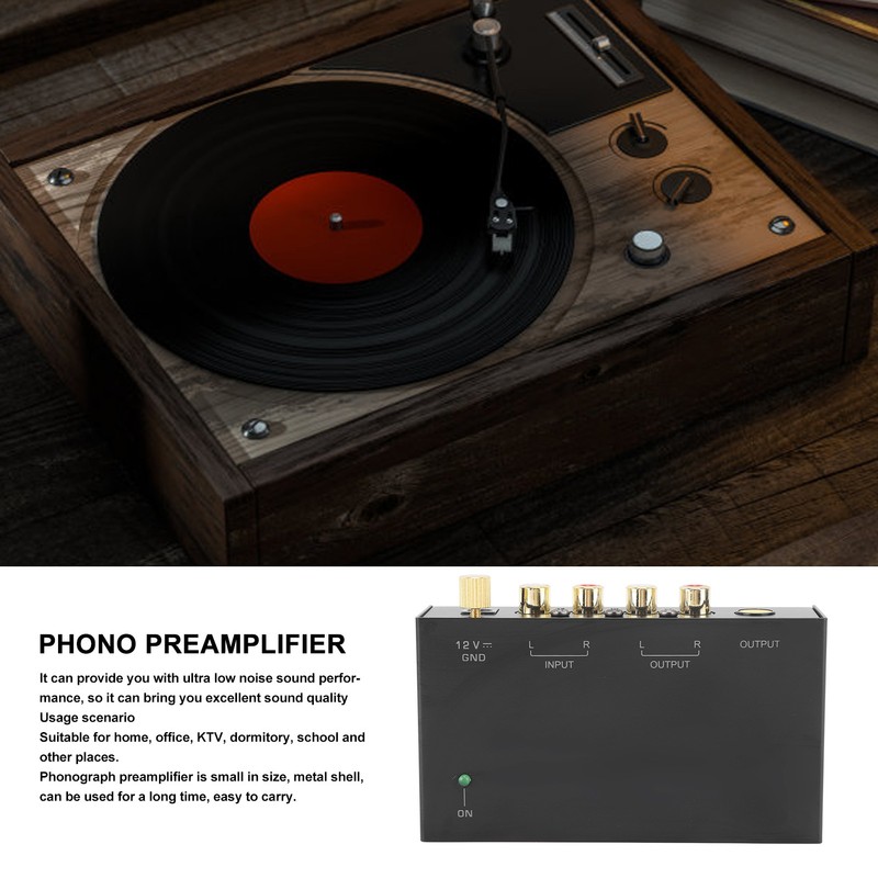 Phono Preamplifier AC Metal 100‑240V Sound Record Player Preamplifier for