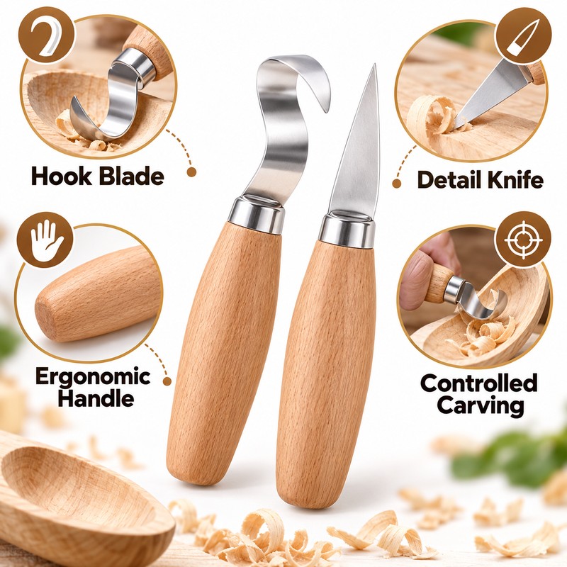 Wood Carving Hook Knife – Ergonomic Curved Chisel Spoon Carving