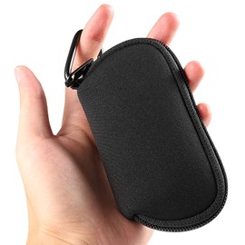 Earphones Carrying Case Headphone Organizer Shock Proof Neoprene Mini Earbud Pouch for AirPods, Bluetooth Earpiece Storage Bag Coin Purse with Zipper Closure & Carabiner Clip (Black)