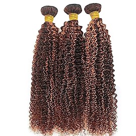 Hxxcoup Sew-in Bundles Real Hair Wefts for Sewing Human Hair Bundles Curly Wave P430 Highlight Brown Double Weft Extensions 24 26 28 Inches with Minimal Smell Minimal Tangle, 100 g/pc for Women