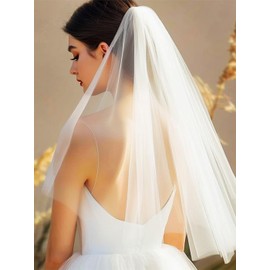 EASEDAILY Bride Wedding Veils Ivory Elbow Length 1 Tier Bridal Tulle Veil with Comb for Women (Ivory)
