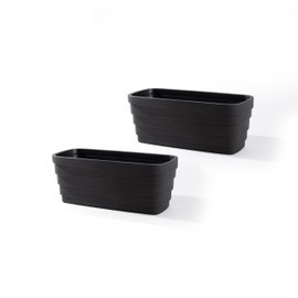 Step2 Wave Trough Planter, Large Planters for Outdoor Plants, Gardening and Flower Pot for Patio or Porch, Efficient Drainage, Durable Plastic, Black, 2-Pack