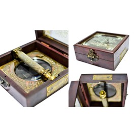 Sailor's Art Antique Brass Sherlock Holmes Fancy Magnifying Glass Handheld Decorative Handle with Wooden Box- Consulting Detective Home Decor- Decorative Design Science Students Detective kit