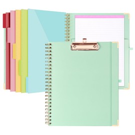 EYROZILL Clipboard with Storage, Cute Clipboard with Notepad, Spiral Clipboards Folio with 5 Folders and 10 Pockets, Foldable Clip Board for Letter Size, Clipboard for School, 8.5'' x 11'' (Green)