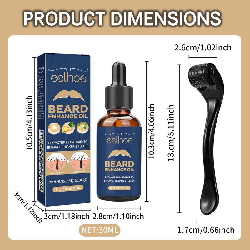 Beard Growth Kit, Beard Growth Set with Beard Roller, Beard