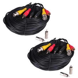 VideoSecu 2 Pack 50ft Security Camera Cables Pre-Made All-in-One BNC Audio Video Power Extension Wire Cord with BNC RCA Connectors for CCTV System 3Q1