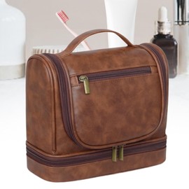 perfeclan Toiletry Bag with Hanging Hook Waterproof Cosmetic Bag for Men Women Business, Brown