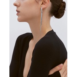 KristLand Retro 925 Sterling Silver Earrings Tassel Long Dangle Stud Earrings with White Gold Plated Wedding Bridal Jewellery Women's Jewellery, Silver