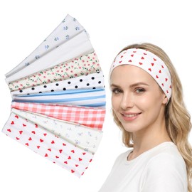 Gsbnjuy 8 Pcs Fashion Women's Headbands for Short Hair Non Slip Elastic Floral Hairbands Soft Fabric 2 Inches Thick Stripe Head Bands Hair Accessories for Women Girls Sports Workout Yoga Running Gym