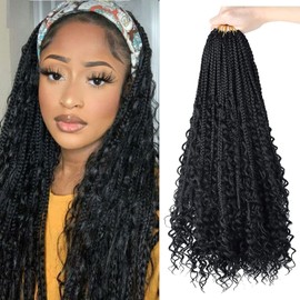 LMZIM Goddess Box Braids Crochet Hair 18 Inch,8 Packs Box Braids Crochet Hair for Women,Boho Box Braids Curly Ends Pre-looped,Synthetic Bohemian Crochet Box Braids hair 1b