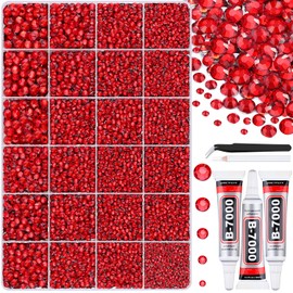 30000Pcs Resin Red Rhinestones for Bedazzling Crafting with b7000 Jewelry Glue, Bulk Flatback Gems Bedazzler Kit for Crafts Clothes Shoes Fabric Nail Diamond Art, Assorted Size 2/3/4/5/6mm
