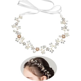 Tocado de Novia para Boda - Diadema de Cristal con Pelo Nupcial - Accesorios para el Cabello de Mujer y Niña - Damas de Honor y Niñas de Flores - Dorado