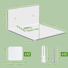 Yowmina 6 Pcs Estantes Flotantes Acrílico de Pared, Repisas Flotantes de Pared de Acrilico Transparentes, Almacenamiento Exhibición Multiusos para Dormitorio, Baño, Cocina, Libros