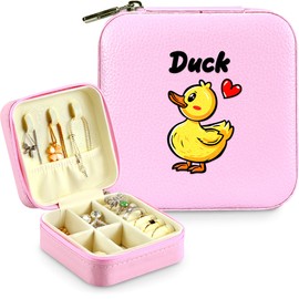 BJDAMAI Duck Jewelry Box, Duck Gifts For Teens Teenage Girls Kids Age 5 6 7 8 9 10 11 12, Duck Lovers Stuff Items Accessories Things Merchandise Decor, Travel Ring Earrings Necklace Organizer Holder!