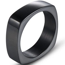 Stainless Steel Square Shaped Classic Simple Plain Wedding Band Ring (Black, 12)